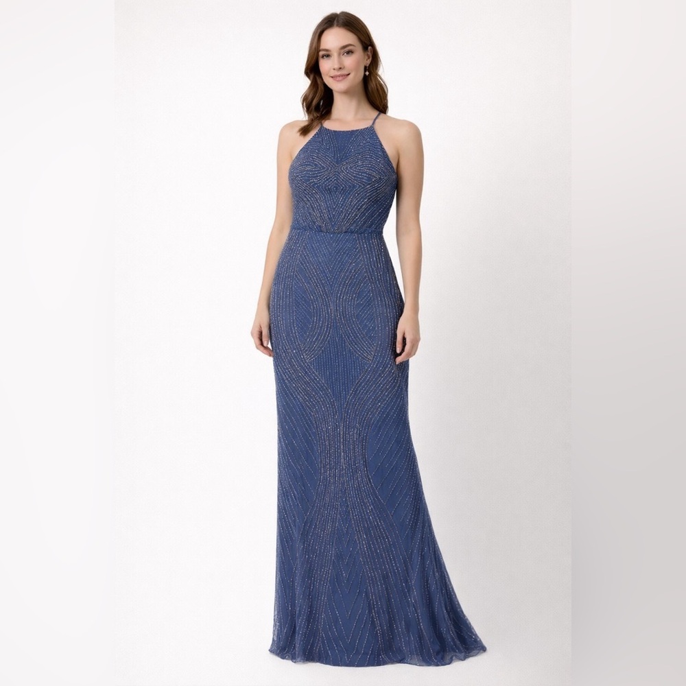 Adrianna Papell Beaded Dress sleeveless size 6 blue